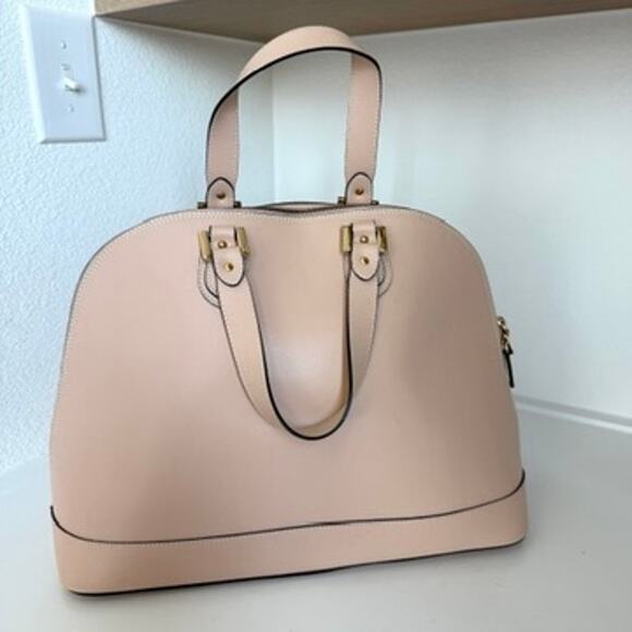 ALBERTA DI CANIO Leather Satchel Nude Beige Dome Bag Made in Italy Handbag - Picture 1 of 7